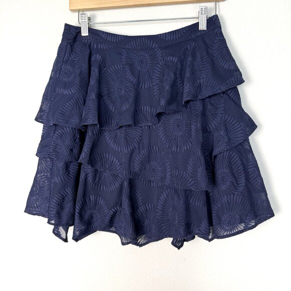 Ted Baker Tieri Embroidered Layered Mini Skirt Navy Blue Size 2 Preppy Coastal - Picture 1 of 9